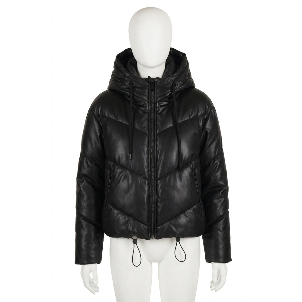 NEW LOVE TOKEN long lseeve hooded puffer jacket in black